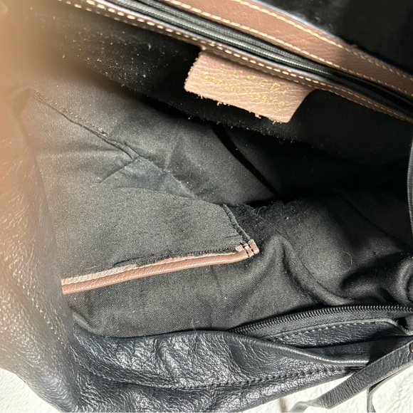 Two-Tone Black and Brown Leather Tote Bag - Picture 4 of 7